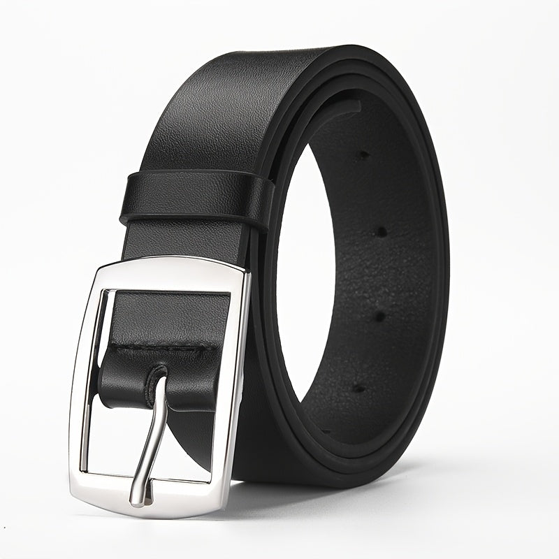 CKIRUV Men'S Elegant Faux Leather Belt with Alloy Buckle, Fashionable Business Casual Accessory, Ideal Valentine's/Mardi Gras/Campus Gift, Black