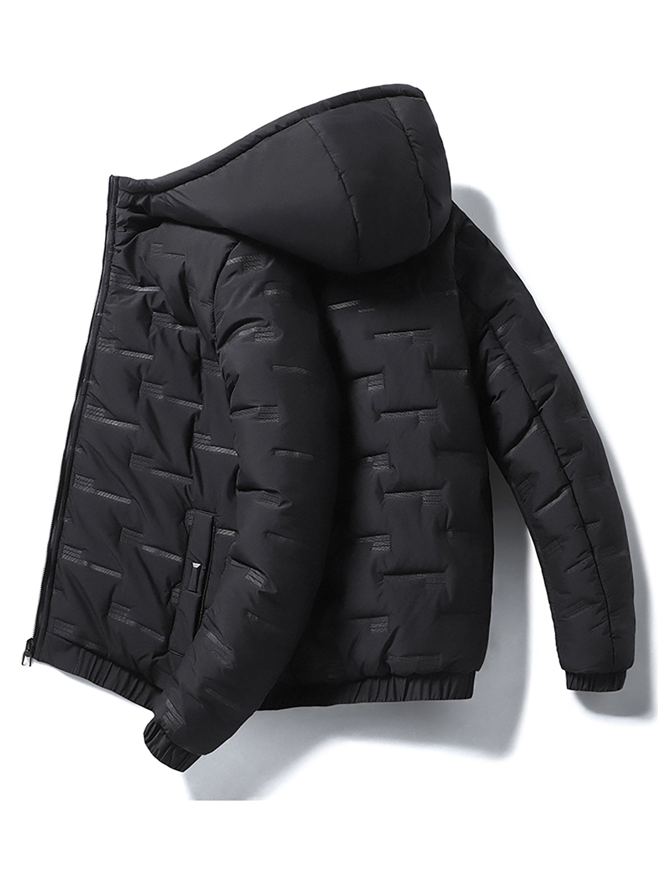 1pc Men's Heavy-Duty Winter Jacket with Hood - Stand Collar & Zippered Pockets, Grey/Black & White, Machine Washable Cold Weather Coat for Skiing, Snowboarding, Outdoor Activities (-Filled)