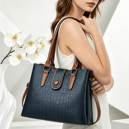 Women's Vintage Crocodile Embossed PU Shoulder Tote Bag