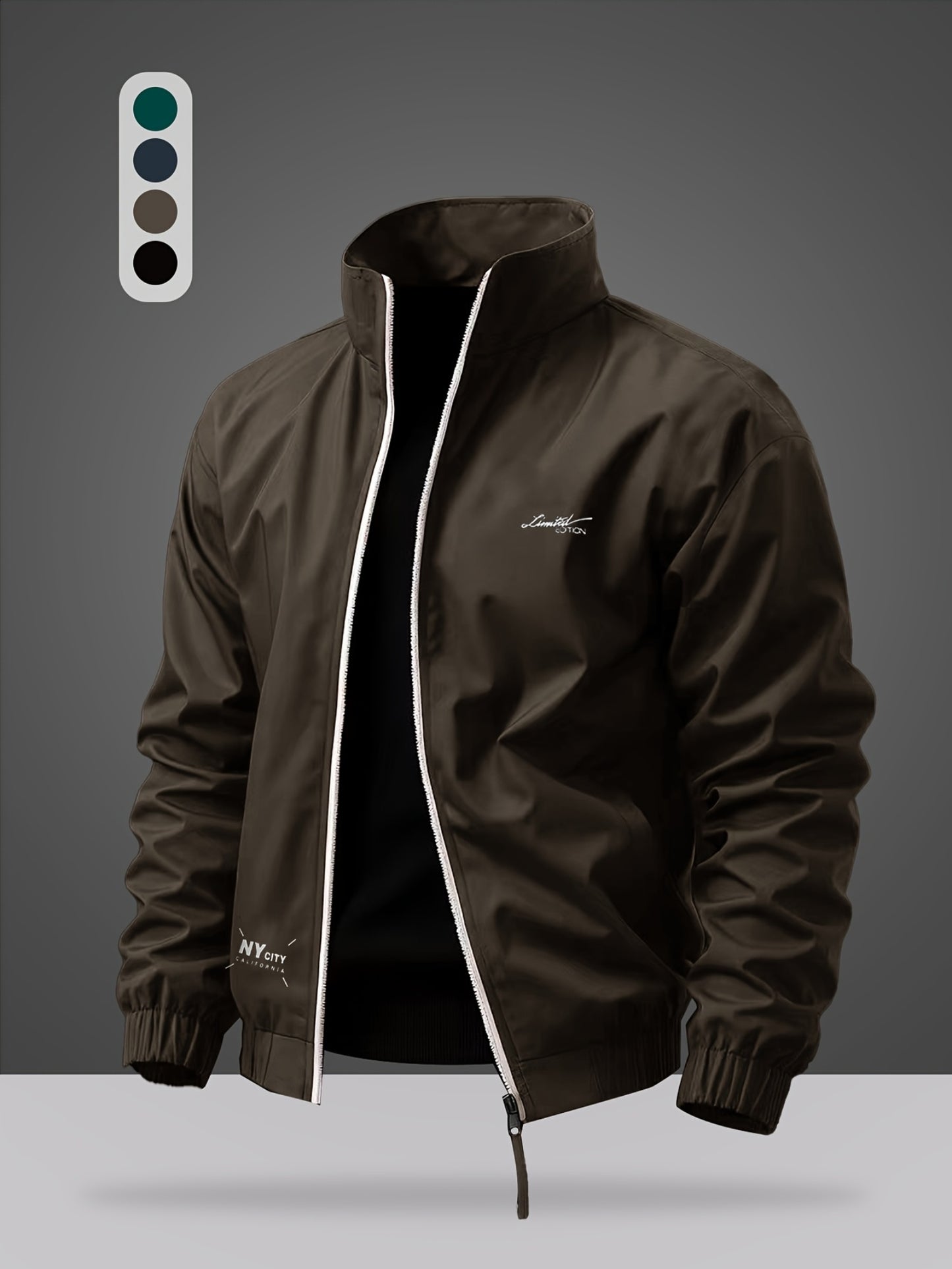 Men's Casual Polyester Sports Jacket with Alphabet Print