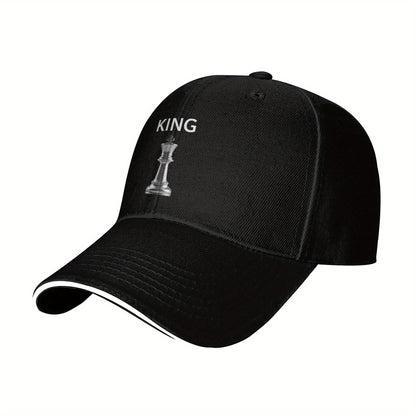Chess King Snapback Baseball Cap - Black with White Chess Piece Design, Unisex Casual Sun Protection Hat for Men & Women, Perfect Gift for Chess Enthusiasts, Summer Cap | Unisex Hat | Durable Headwear