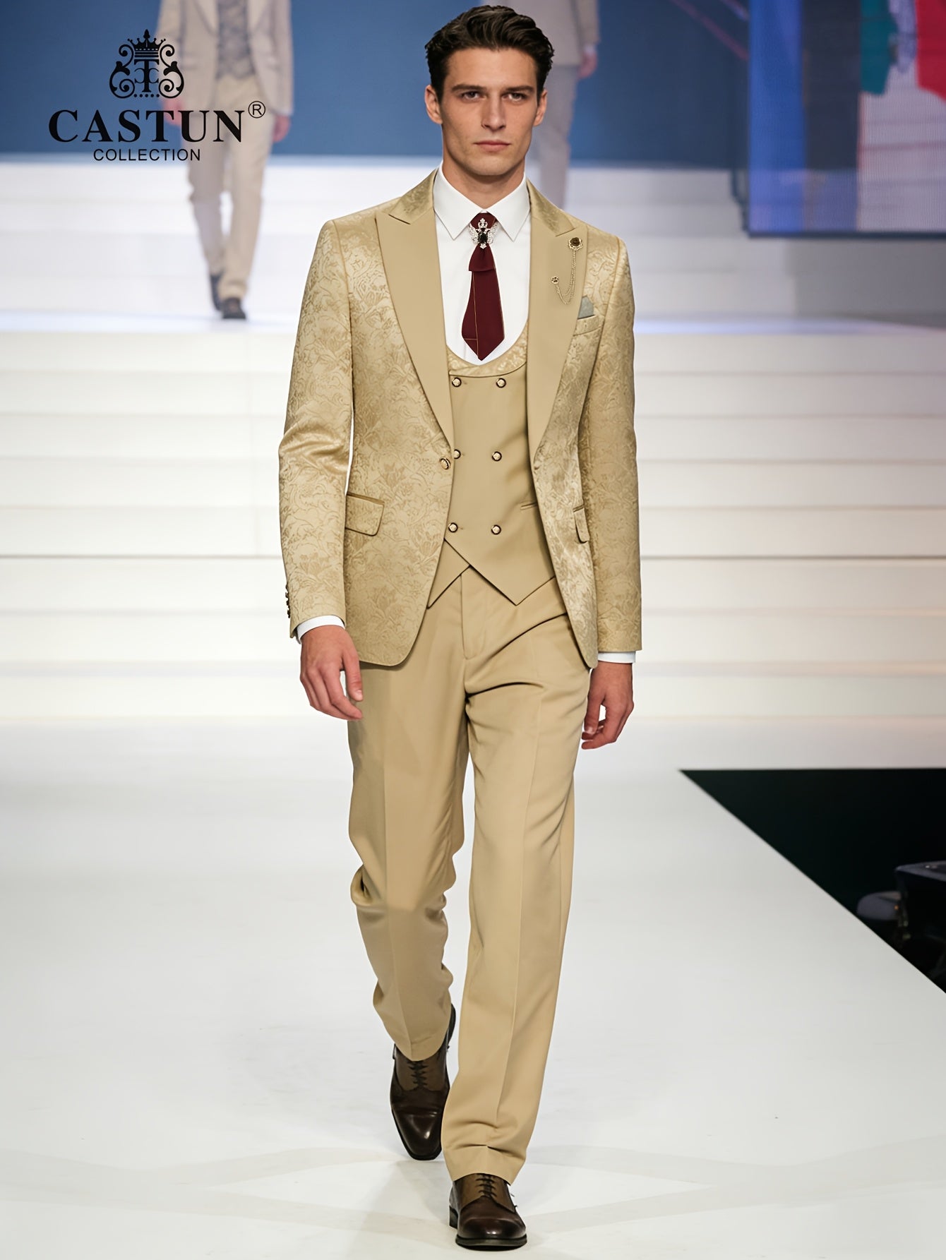 Men's 3-Piece Floral Skinny Fit Suit with Peak Lapels