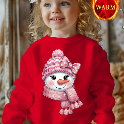 CHICFULL ' Red Fleece-Like Thick Winter Sweater with Snowman Print & Pom-Pom Trim - Cozy Round Neck Casual Sweater for Christmas, New Year's & Casual Attire, Machine Washable All-Season Warm Sweater ( to Sizes) - Cute Snowman