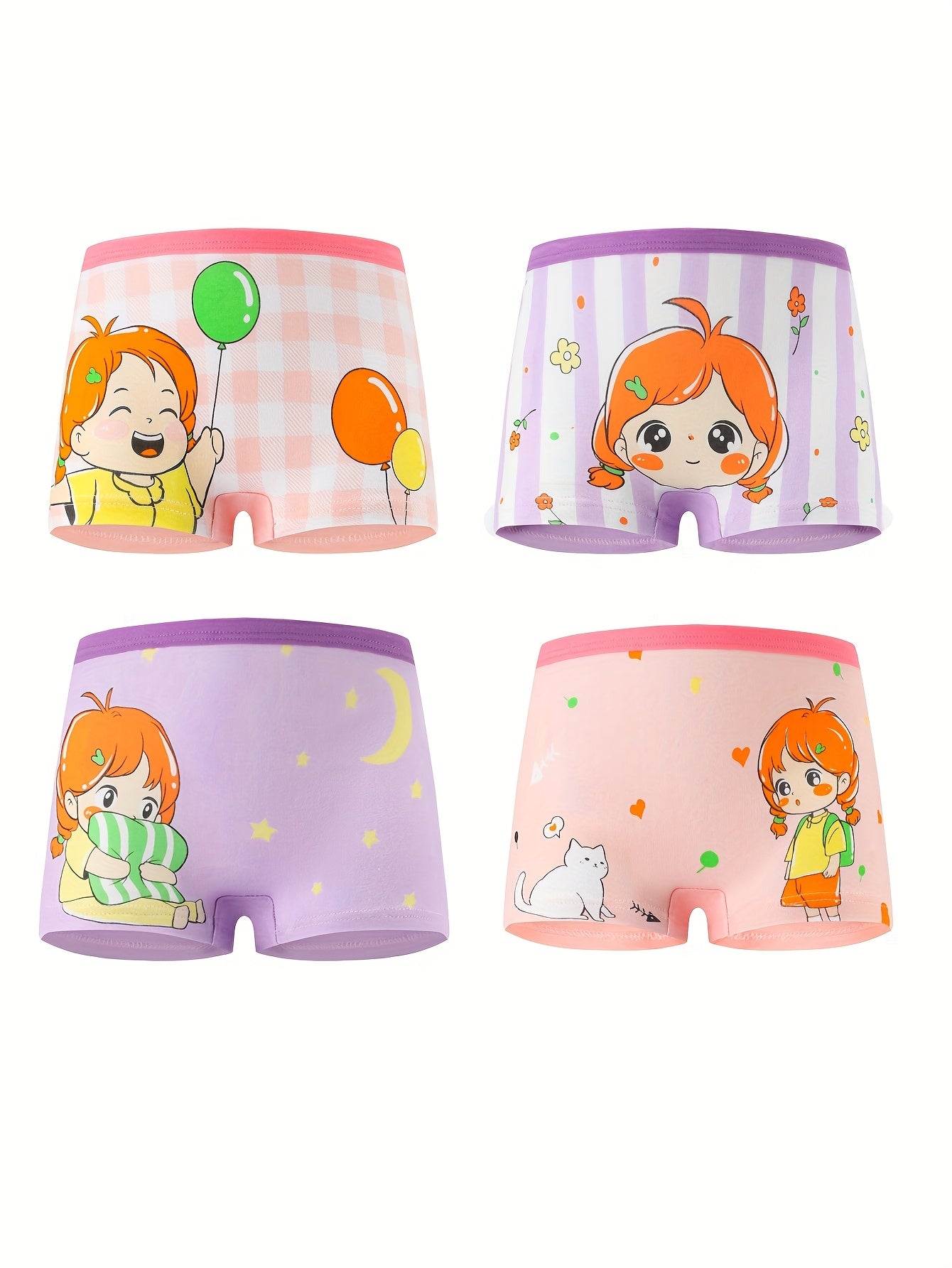 Girls' Cotton Boxer Briefs 4-Pack with Balloon Print