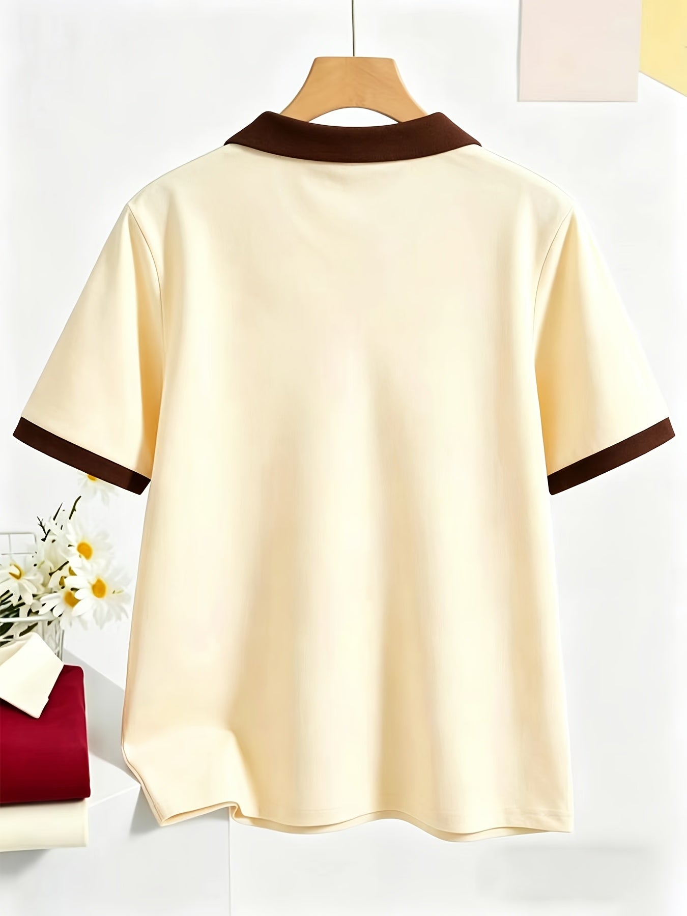 Women's Casual Polo Shirt in Solid Colors for Spring and Summer - ayq