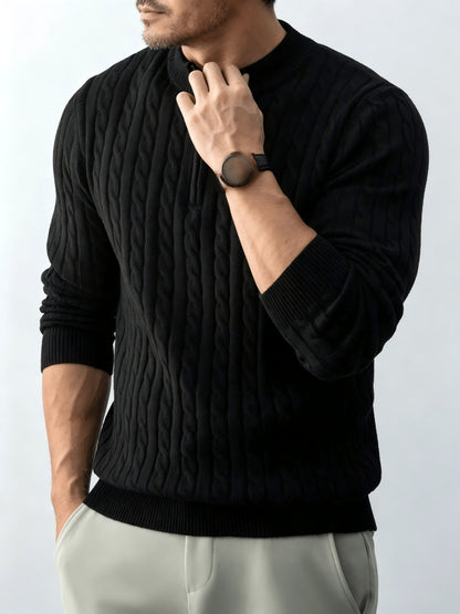 Men's Spring/Fall Half-Zip Stand Collar Cable Knit Sweater