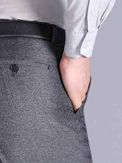 Men'S Casual Spring/Fall Polyester Solid Color Regular Fit Pants with Pocket