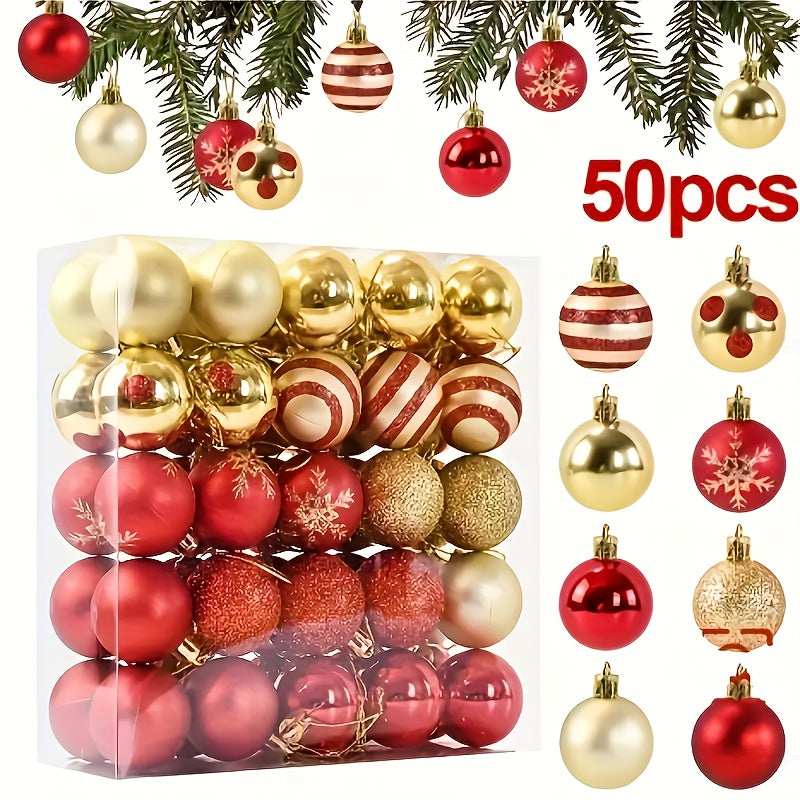 50pcs Christmas Ball Decorations, Christmas Tree Ornaments with Hand-Painted Snowflakes, Circles and Dots, Suitable for Christmas Wreaths, Christmas Trees, Happy Christmas Party Decorations, Christmas, New Year'S Day, Christm