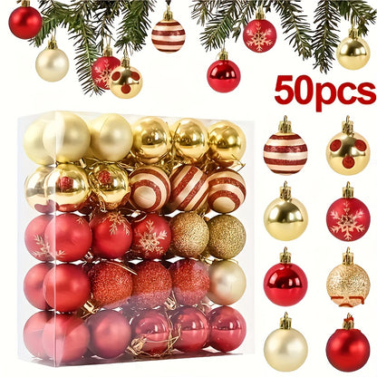 50pcs Christmas Ball Decorations, Christmas Tree Ornaments with Hand-Painted Snowflakes, Circles and Dots, Suitable for Christmas Wreaths, Christmas Trees, Happy Christmas Party Decorations, Christmas, New Year'S Day, Christm