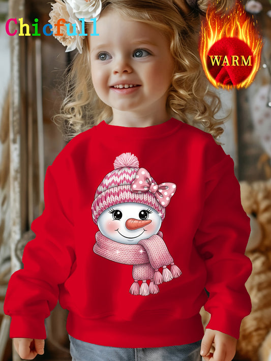 CHICFULL ' Red Fleece-Like Thick Winter Sweater with Snowman Print & Pom-Pom Trim - Cozy Round Neck Casual Sweater for Christmas, New Year's & Casual Attire, Machine Washable All-Season Warm Sweater ( to Sizes) - Cute Snowman