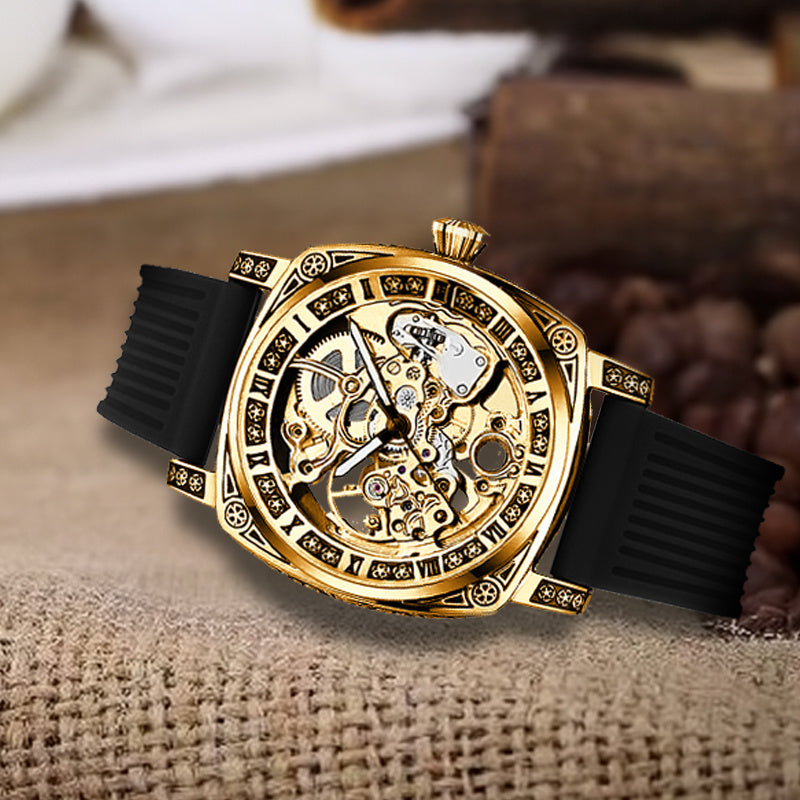 Men’s Mechanical Tourbillon Watch Set with Silicone Strap