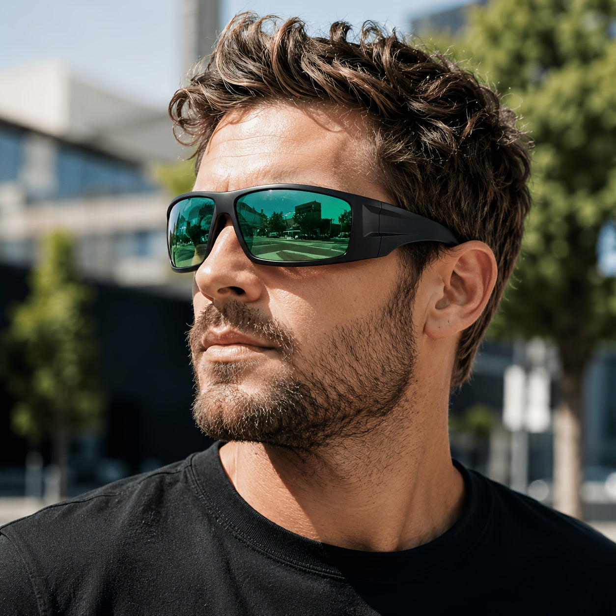 Polarized Sports Sunglasses with Black Full Rim Frame for Men & Women