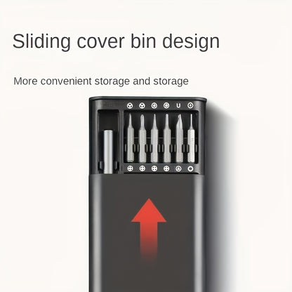 25-In-1 Precision Screwdriver Set for Mobile Phone And Tablet Repairs, Includes Drill Bits, Tweezers, And Pry Tools, Comes with a Portable Storage Case, Essential for Electronic Device Maintenance.