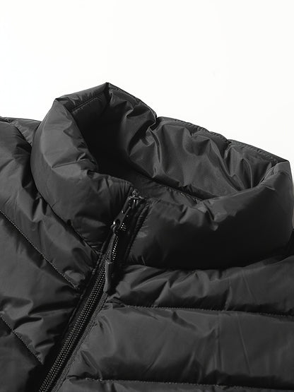 Men's Winter Sleeveless Warm Vest Jacket, Casual Fashion Zippered Multi-Pocket Solid Color Stand Collar Black Thermal Gilet for Autumn/Winter Outdoor Leisure Sports Hiking Lightweight Waistcoat Coat