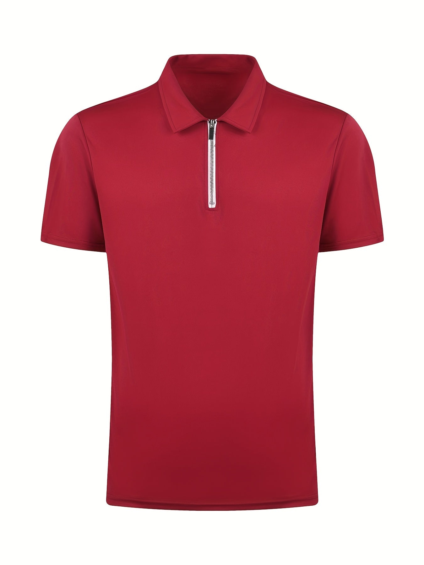 [Golf Apparel] Men's Classic White Shirt - Casual Summer Style with Short Sleeves, Zipper Collar, and Stretch Polyester Fabric - Perfect for Streetwear & Golf