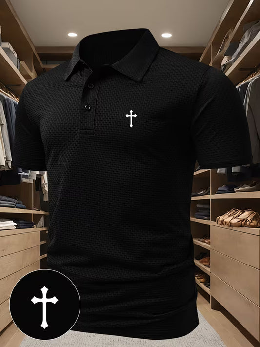 Men's Short-Sleeve Shirt with Cross Pattern Print - ayq