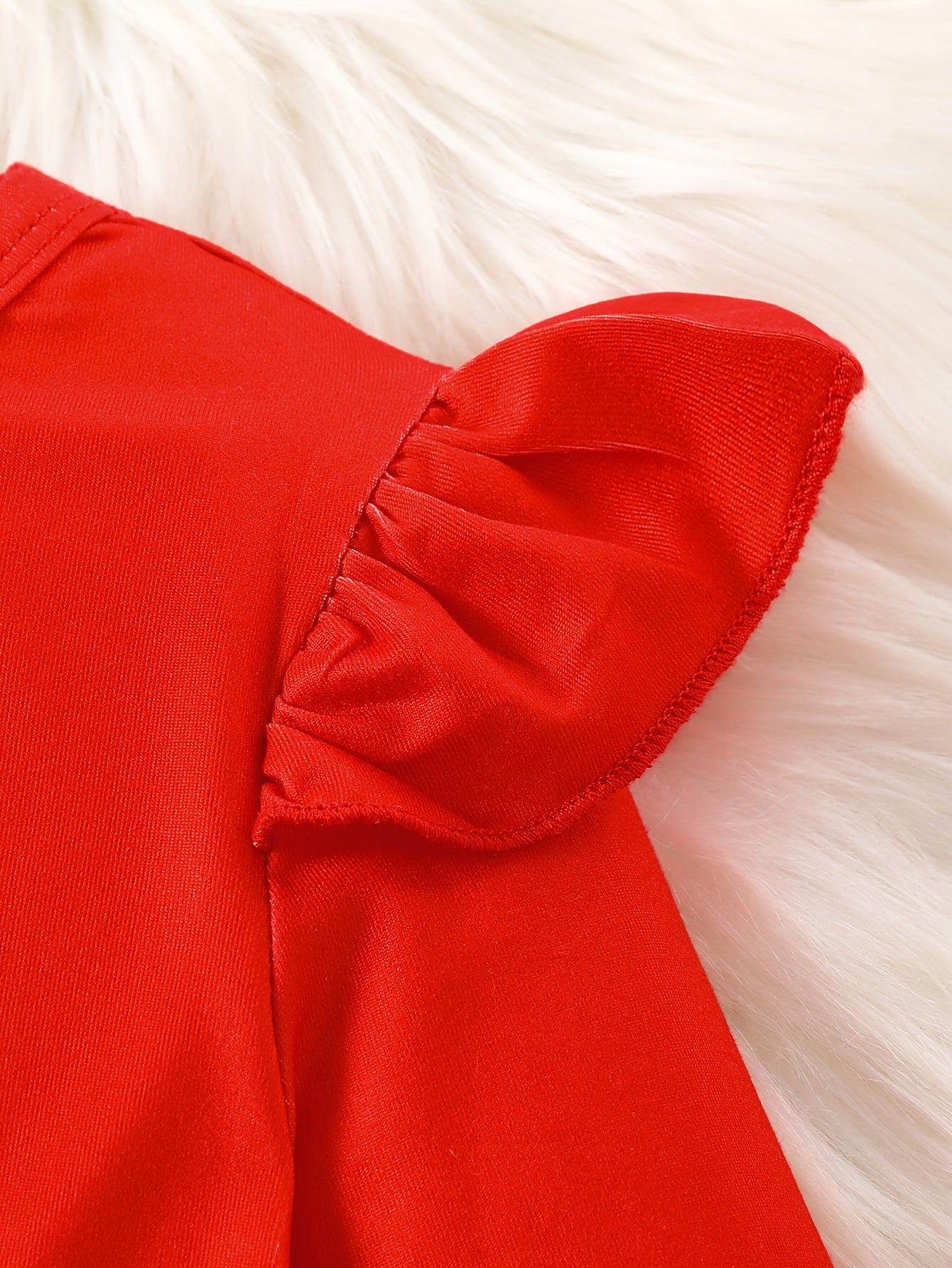 Girls' Christmas Party Dress - Long Sleeve Ruffled Hem Mid-Length Red Dress with Merry Christmas Print, Snowflakes & Santa Hats - Casual Holiday Outfit for Autumn & Winter Festive Celebrations, Durable Construction, Quality S