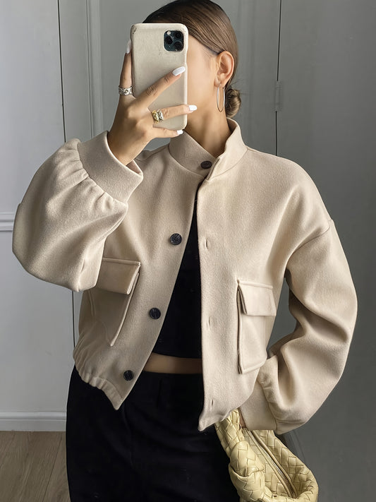 Women'S Elegant Brown Fleece Jacket - Winter Coat with Single-Breasted Button Front, Long Sleeve Tunic Length, Machine Washable & Wrinkle-Resistant, Cozy Outerwear For Fall/winter, Casual To Formal Events, Winter Jacket For W