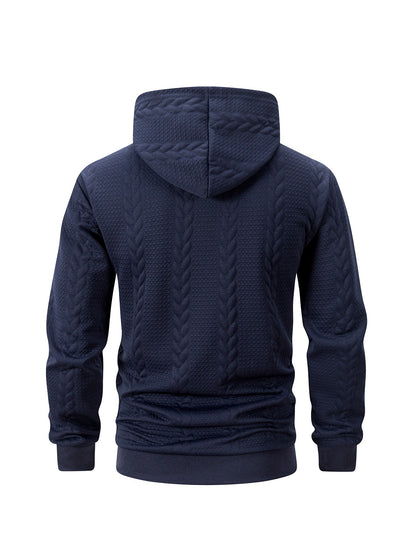 Men's Autumn Winter Hooded Textured Fleece Jacket with Zipper