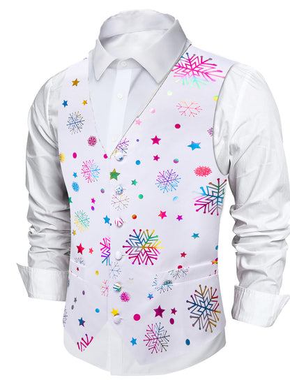 DOCAPEITON Men'S Christmas Vest - Formal & Casual Holiday Party Outfit with Button Front Closure, Non-Stretch Fabric - Green & Golden Snowflake, Tree, Firework Designs - Perfect for Xmas, New Year's, Weddings - Adult Men'S Fe