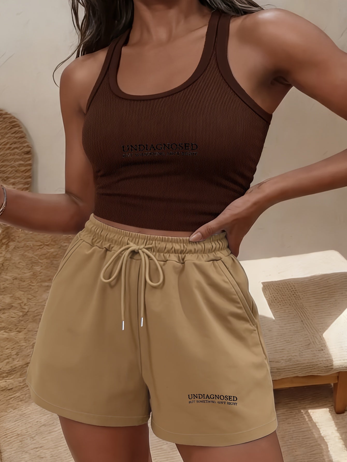 Buttery-Soft Crop Tank & Drawstring Shorts Set for Casual Comfort