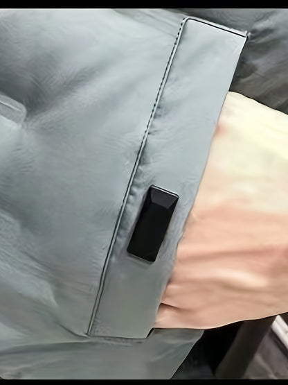 Տղամարդու ձմեռային քամուց պաշտպանող բաճկոն, հաստացված, մեկուսացված, քոլեջի ոճի, գլխարկով վերարկու՝ կայծակաճարմանդով առջևի մասով, գրպաններով և լվացքի մեքենայով լվացվող - Միագույն՝ լեռնագնացության և բացօթյա գործունեության համար