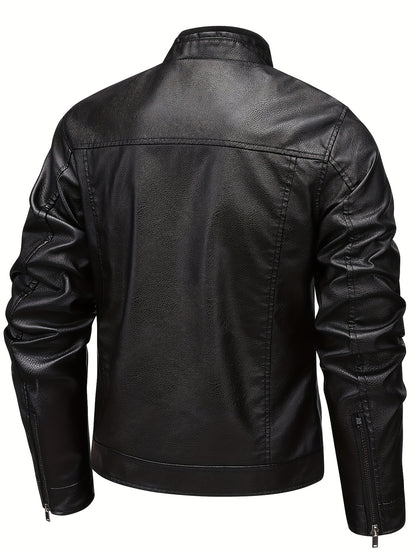 Men's Stylish Burgundy Jacket - Fall/Winter Trendy Stand Collar Biker Jacket with Multiple Zippered Pockets, Casual Design for Casual Attire, Fall Jacket | Modern Casual Jacket | Glossy Finish Jacket - ayq