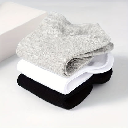 5/10/12 Pairs Unisex Comfort Ankle Socks - Soft Black Polyester Blend, Solid Color Low-Cut Design for Men & Women, Machine Washable, Cute Socks