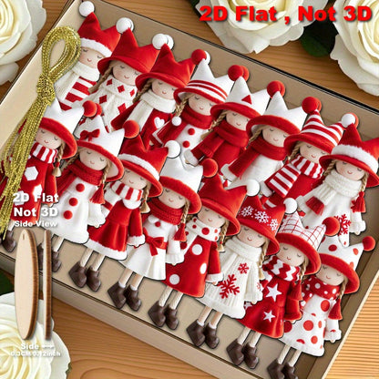 2D Flat, 16pcs Set of Classic Red and White Design Excellent Christmas Girl Doll Ornaments, Suitable for Thanksgiving, Halloween, and Christmas Celebrations, Perfect Holiday Gifts, New Year'S Day Decorations, Christmas Tree D