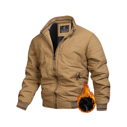 Men's Retro Winter Jacket with Detachable - Stand Collar Coat, Machine Washable Tan/Brown Outer & Black Inner, Golden-Tone Zipper Closure for Cold Weather (No-Stretch Fabric) - Casual & Formal Outerwear, Winter Clothes For Me