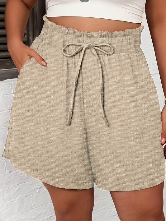 Relaxed Style| Women's Light Blue Faux Denim Casual Shorts - High-Waisted, Loose Fit with Drawstring, Summer Wash-Free Polyester Shorts for Everyday Comfort, Summer Casual Wear|Drawstring Shorts|No Stretch Fabric, High Waiste