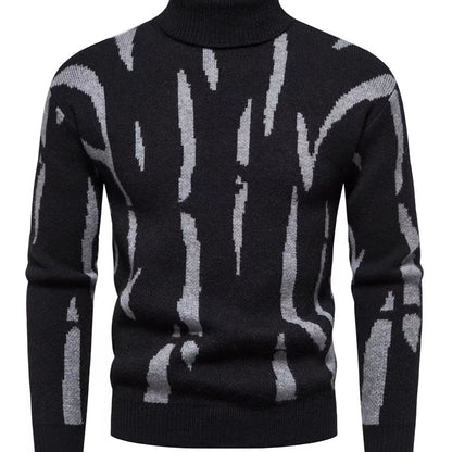 Men'S Zebra Print Turtleneck Knitted Sweater for Casual Warmth in Autumn And Winter