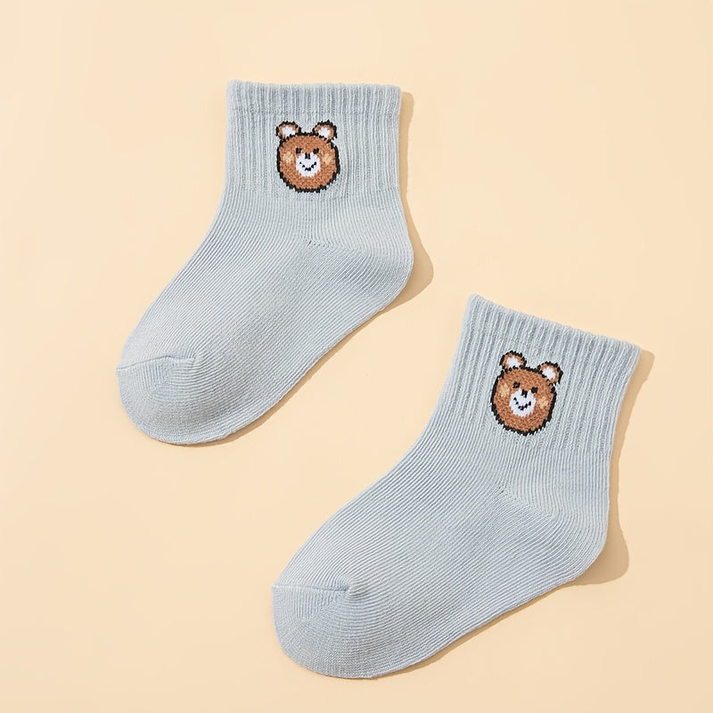 10 Pairs of Cute Little Bear Casual Short Elastic Mid-Calf Socks, Suitable for Newborns And Toddlers, Both Boys And Girls, Perfect for All Seasons.