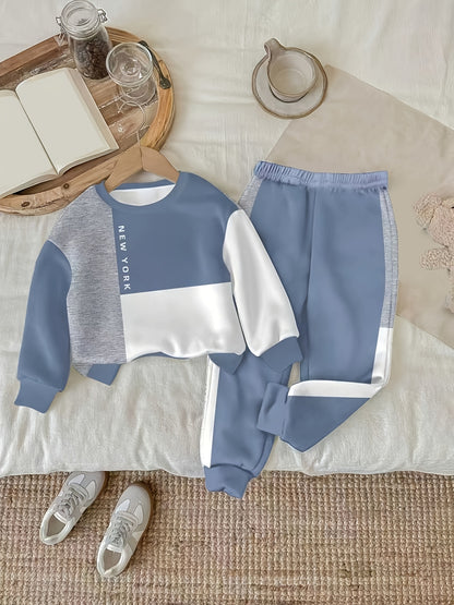 Baby Boy Color Block Sweatshirt and Pants Set for Spring/Fall
