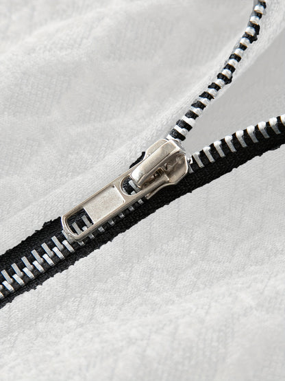 Men's Beige & Orange Contrast Full-Zip Jacket - Winter Warmth Loose-Fit Tailored Coat with Stand Collar, Zippered Pockets & Full-Zip Closure, Machine Washable Casual Outerwear for Men (Beige/Orange) - Ideal for Fall and Winte