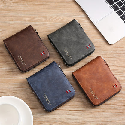 Men's Zipper Short Wallet, Multi-card Card Holder, PU Leather Bifold Wallet Money Clip With Coin Pocket, Gift For Men
