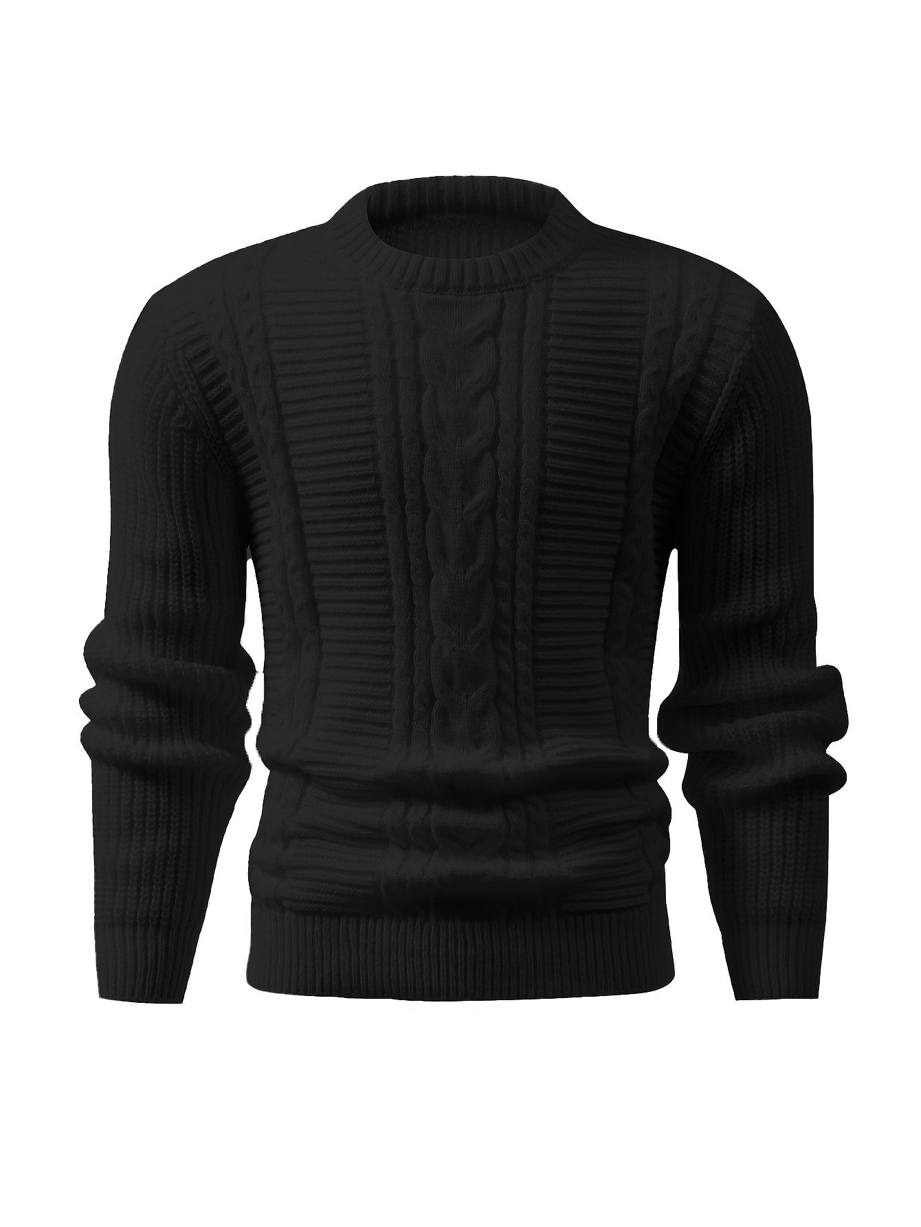 Men's Solid Color Ribbed Knit Sweater - High Elasticity Round Neck Long Sleeve, All-Season Comfort, Regular Fit Casual & Formal Wear, Easy Care Hand Wash/Dry Clean, Comfortable Fashion, Textured Fashion, Highelasticity Fabric