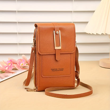 Touch Screen Mobile Phone Bag, Mini Flap Crossbody Bag, Fashion Faux Leather Purse, Vertical Wallet With Card Slots