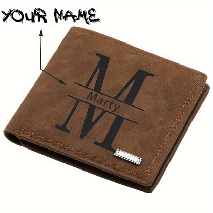 Personalized Men's Faux Leather Wallet - Vintage Style, Business Card Holder, Black PU with Plaid Detail