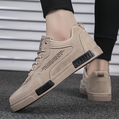 Men's Fashion Street-Inspired Low-Top Skateboard Sneakers, Comfort Anti-Slip Lace-Up Athletic Shoes, Universal Fit Casual Running Footwear, All-Season Solid & Stripe Pattern, PU Upper Fabric Insole Rubber Sole