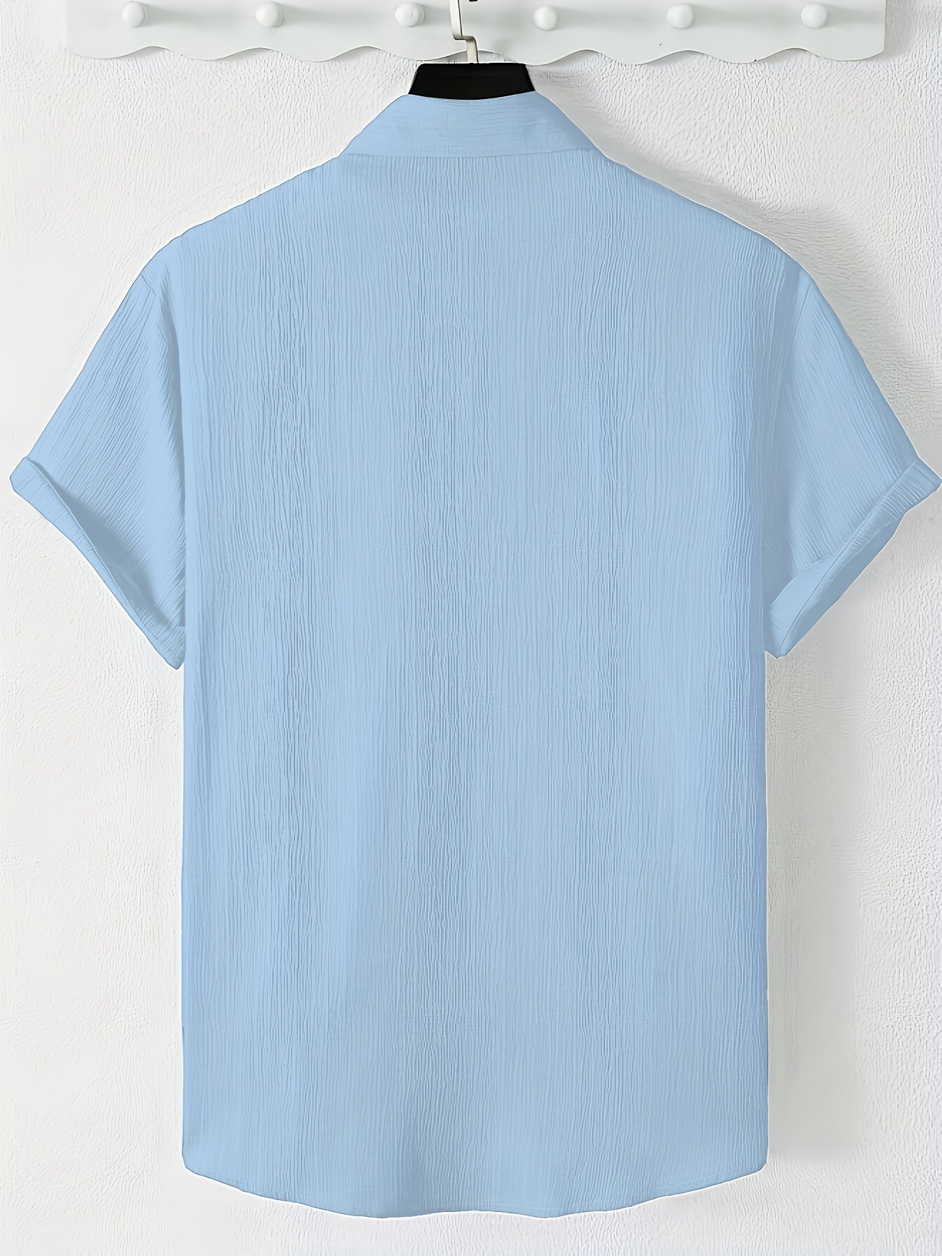 Men's Casual Button-Front Shirt with Lapel Collar, Lightweight Polyest