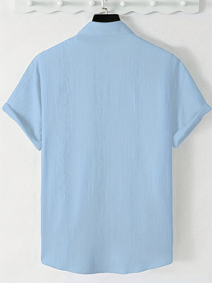 Men's Casual Button-Front Shirt with Lapel Collar, Lightweight Polyest