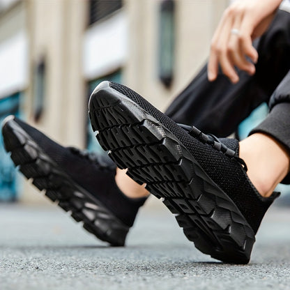 Men's Solid Slip On Sneakers, Breathable Lightweight Non Slip Casual Shoes For Outdoor Gym Workout Park Walking All Seasons Comfy