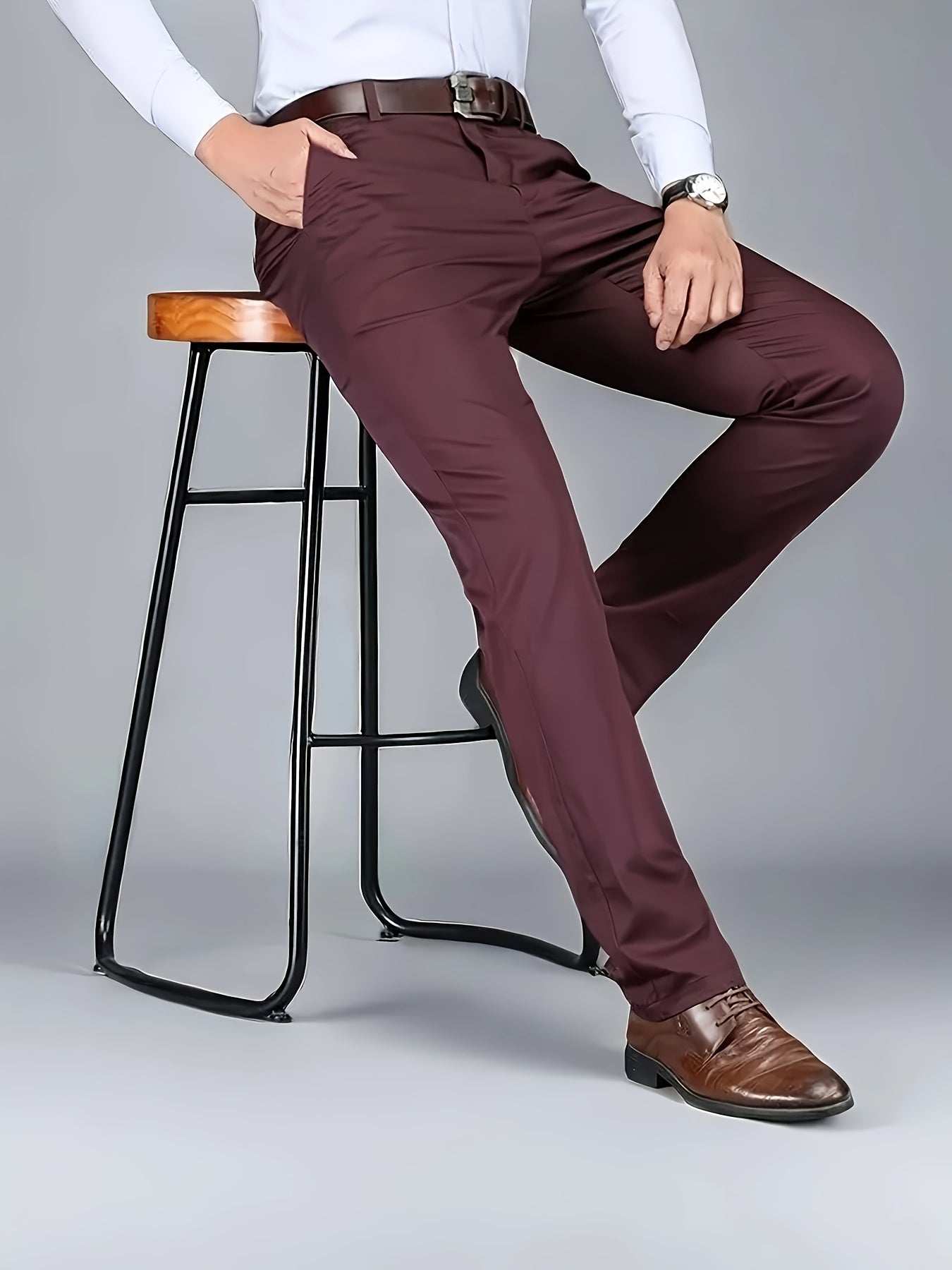 New Casual Formal Pants for Men in Four Seasons, Featuring a Business Style with Trendy Long Trousers. Fashionable And Versatile Men'S Elastic Dress Pants with a Comfortable Classic Design for Casual Wear.