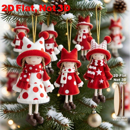 2D Flat, 16pcs Set of Classic Red and White Design Excellent Christmas Girl Doll Ornaments, Suitable for Thanksgiving, Halloween, and Christmas Celebrations, Perfect Holiday Gifts, New Year'S Day Decorations, Christmas Tree D