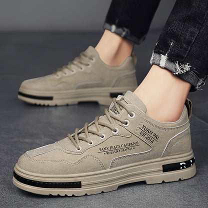 Men's Skate Shoes - Versatile Beige Casual Streetwear Sneakers, Durable Non-Slip PU Sole, Lace-Up Low-Top for Everyday & Outdoor Activities