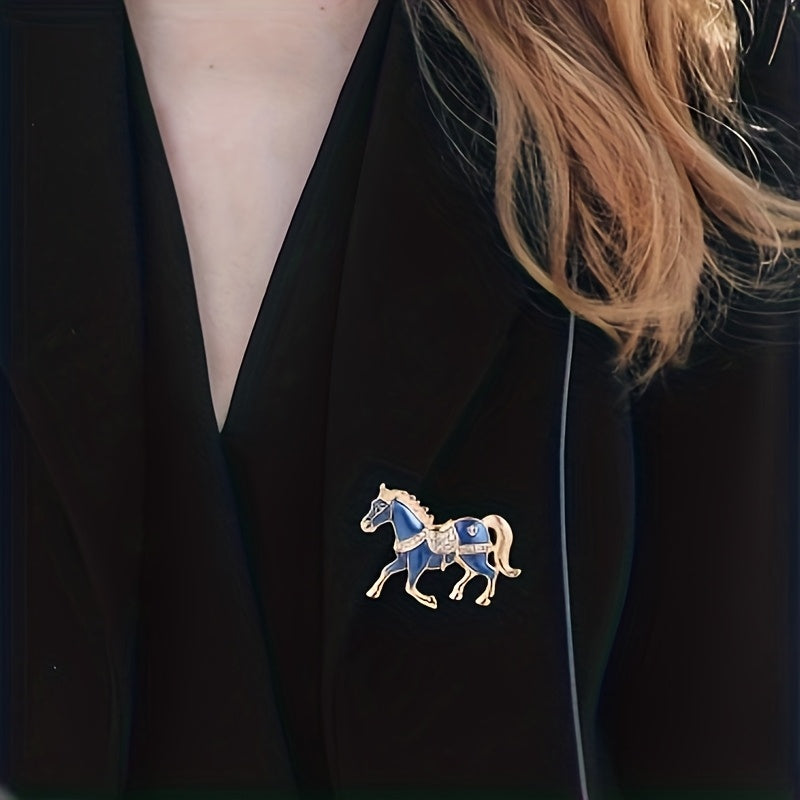 1pc Enamel Dripping Oil Inlaid Rhinestone Pony Fashion Brooch | Creative Ethnic Style Horse Badge Pin, High-End Design Couple Accessories, Exquisite Suit Corsage Party Decoration, Suitable for Christmas, Year of the Horse, Eq