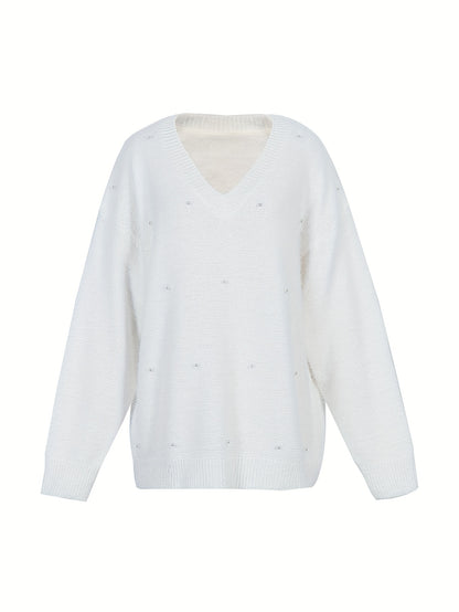 Մեծ չափս - Կանացի հարմարավետ դեղին V-ձև օձիքով սվիտեր՝ մարգարիտ կոճակներով և բրդյա եզրերով թևքերով - Ասիմետրիկ եզր, երկրաչափական նախշ, առօրյա ձմեռային սվիտեր առօրյա հագուստի համար, Ձմեռային հագուստ | V-ձև օձիքով սվիտեր | Մարգարիտ կոճակների մանրամասներ, Sw