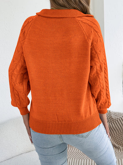 Women's Fall Winter Pullover Sweater with Zipper Lapel