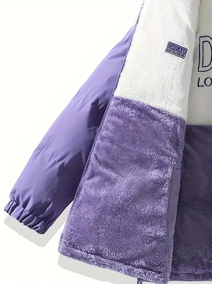 Տղամարդու երկկողմանի բրդյա ծածկույթով հաստ բաճկոն՝ առօրյա կանգնած օձիքով՝ տառերի տպագրությամբ, սովորական չափսերով, գրպաններով, պոլիեսթերային լցոնով, բազմակողմանի աշուն/ձմեռ համար, ձմեռային բաճկոն